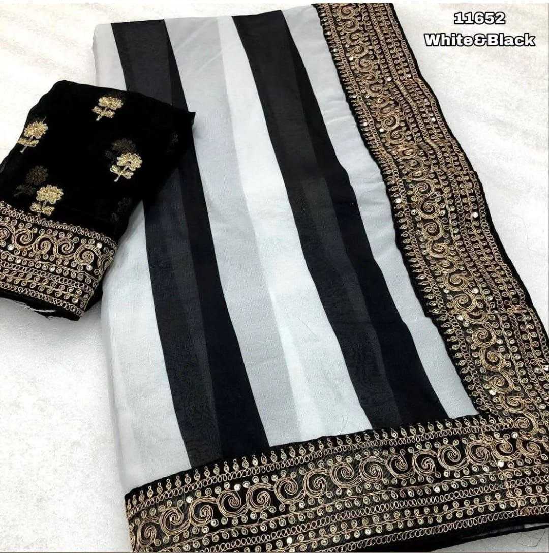 Parineeti Chopra Style Black & White Georgette Saree with Embroidery & Sequin Work – Designer Party Wear - House of ViDi