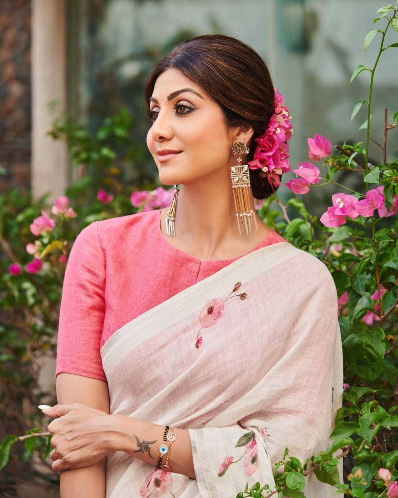 Soft Linen Cotton Floral Print Saree | Shilpa Shetty Inspired Elegant Summer Drape - House of ViDi