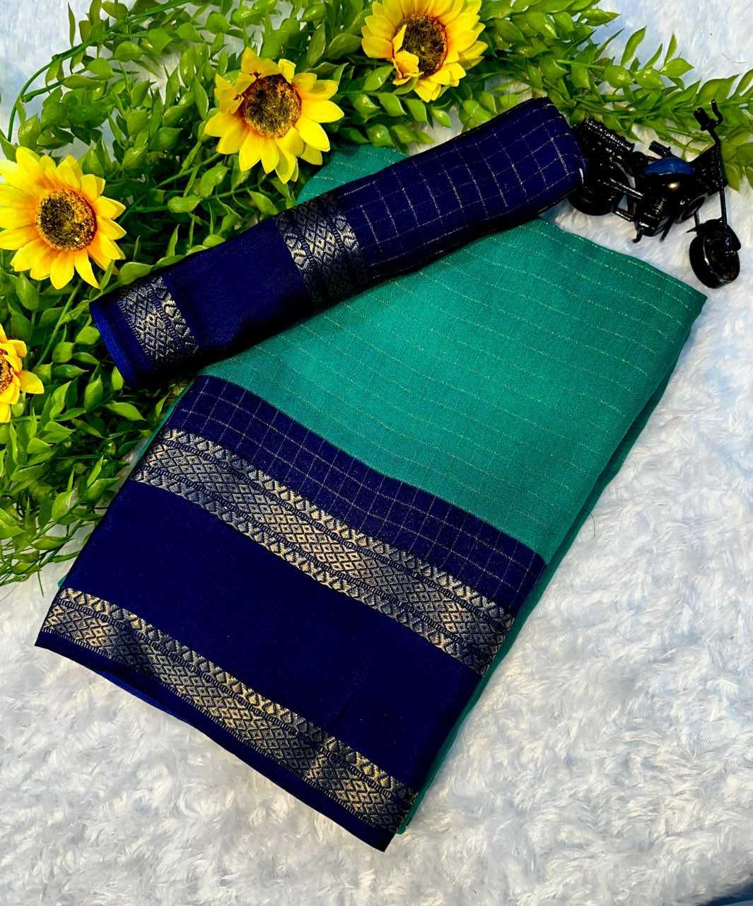 Firozi Premium Mysore Silk Saree with Traditional Weaving and Rich Padded Border – Festive & Wedding Collection - House of ViDi