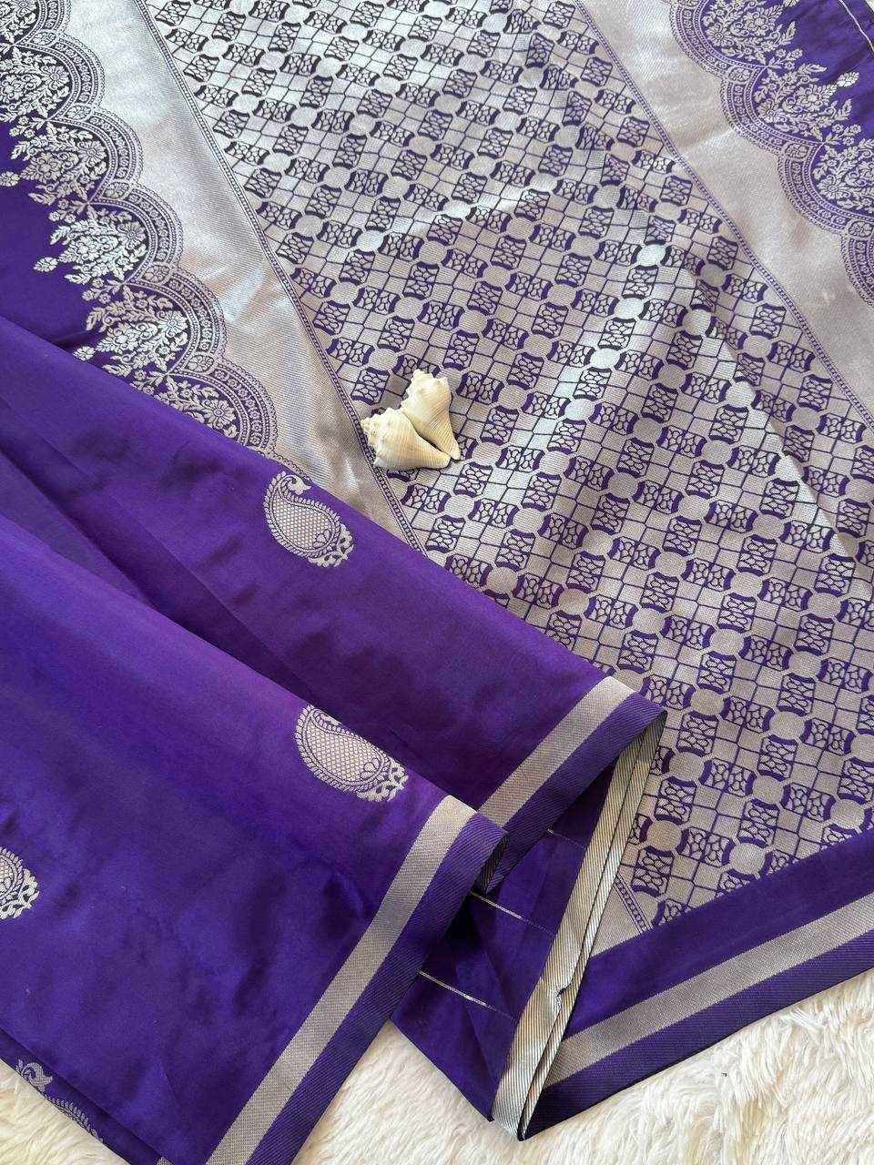 Royal Blue Katan Silk Saree with Silver Weaving & Brocade Blouse
