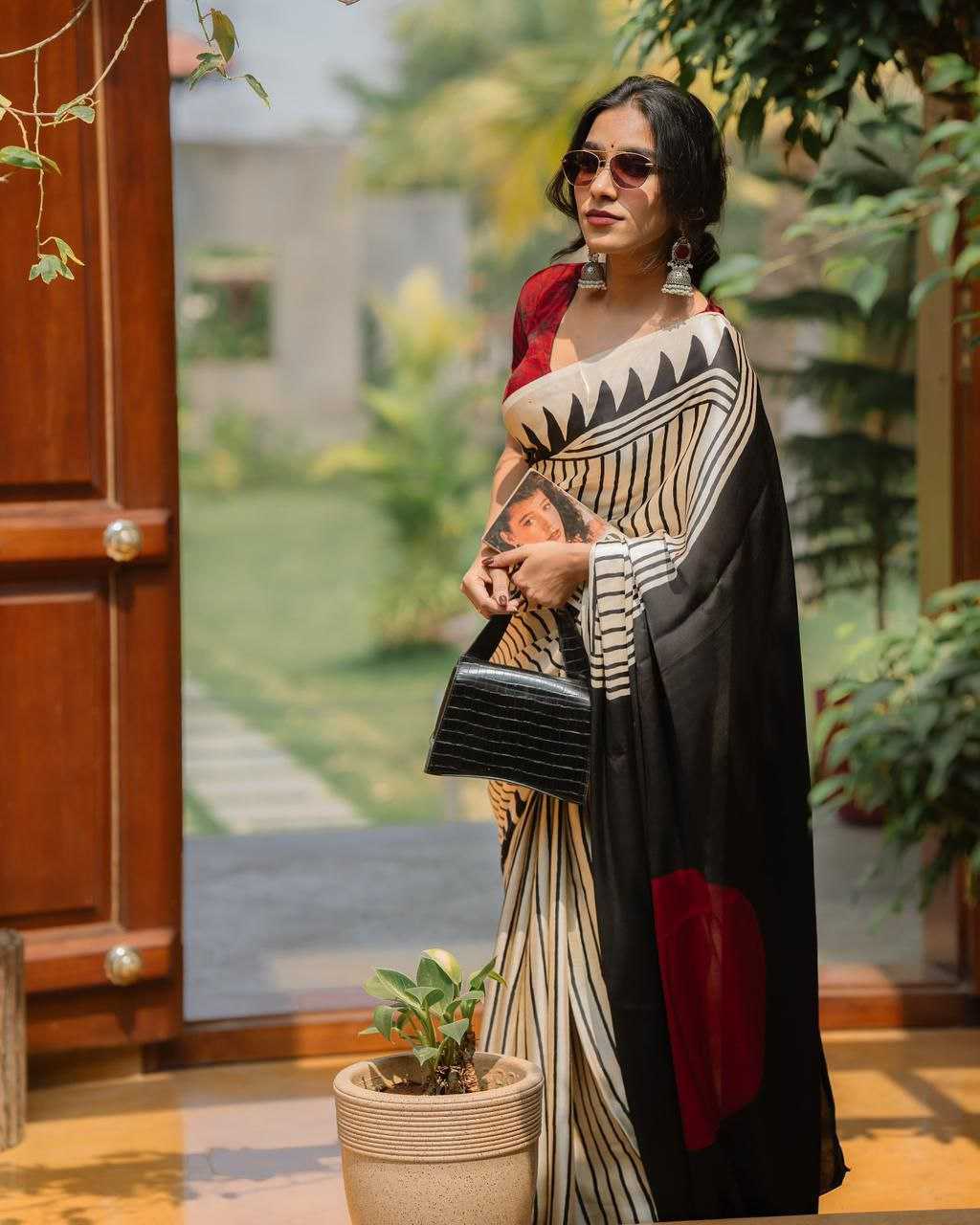 Gajji Soft Silk Ajrakh Bandhej Saree with Red Crape Silk Blouse – Heritage Ethnic Wear - House of ViDi