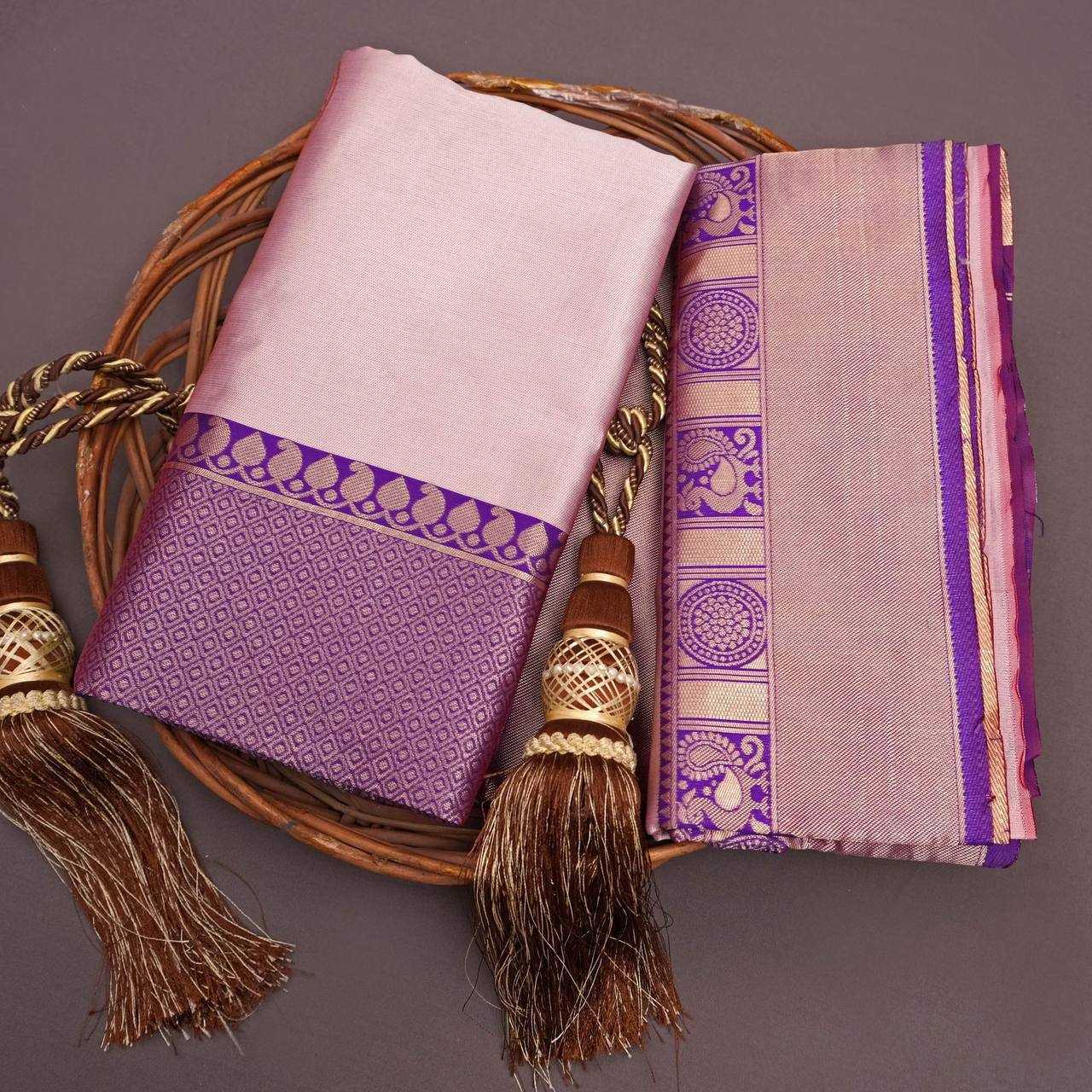 Soft Lichi Silk Saree with Rich Jacquard Border – Elegant Party & Wedding Wear - House of ViDi