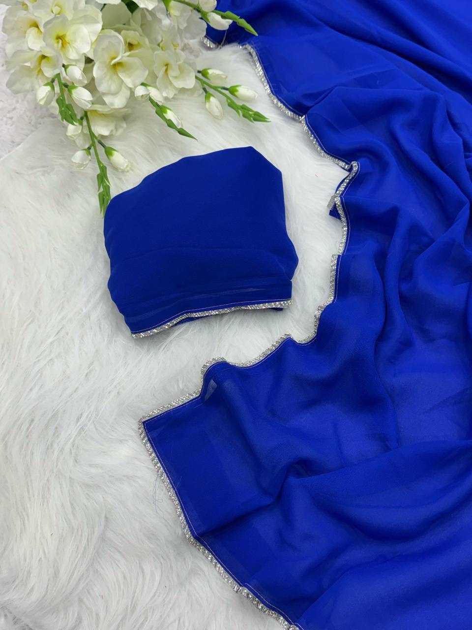 Sreeleela Blue Georgette Saree – Elegant Faux Georgette Blumming Saree with Matching Blouse - House of ViDi