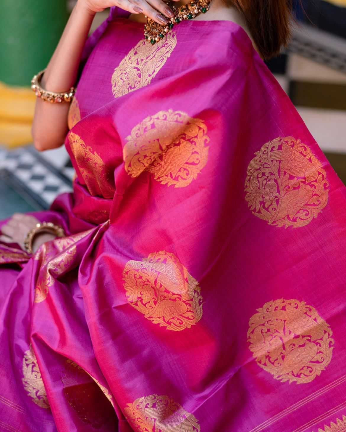 Mesmerizing Dark Pink Banarasi Soft Silk Saree with Matching Jacquard Blouse – Wedding & Festive Wear - House of ViDi