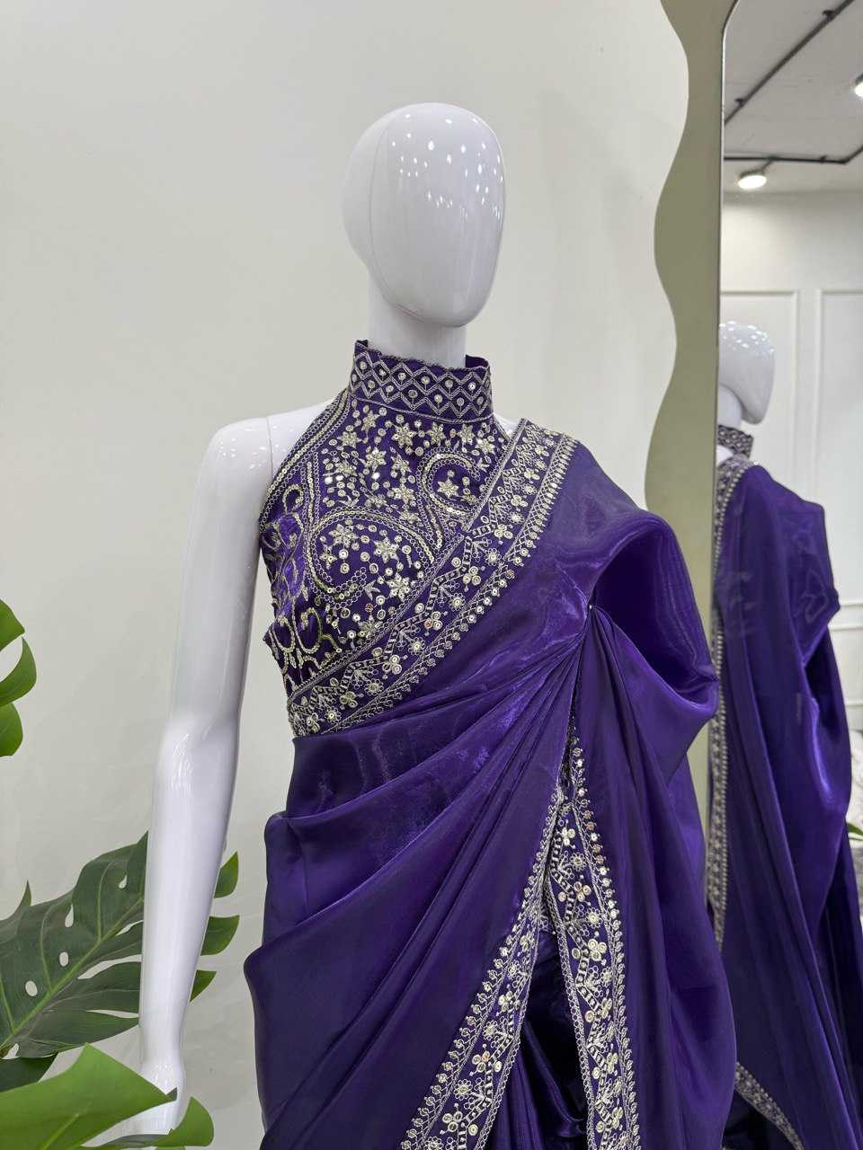 Ananya Pandey Purple Jimmy Choo Saree with Thread & Sequin Embroidery – Designer Party Wear - House of ViDi