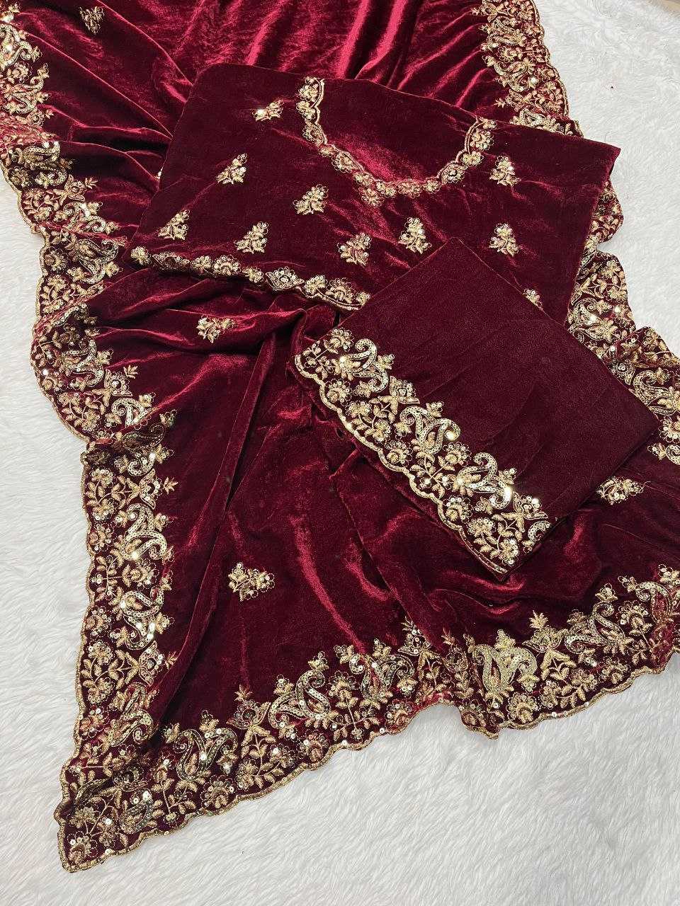 Divyanka Tripathi Inspired Designer Velvet Saree with Embroidery & Cutwork Border | Pure 9000 Velvet