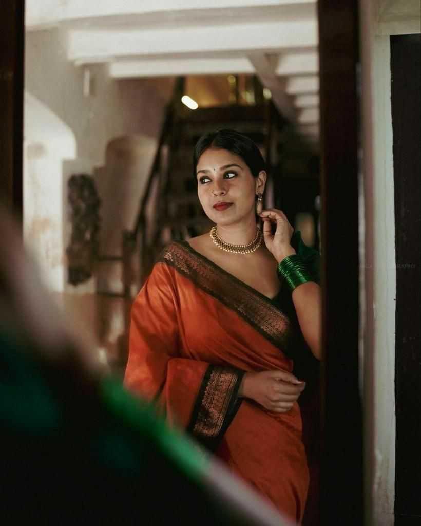Orange Soft Lichi Silk Saree with Rich Pallu & All-Over Jacquard Weaving | Designer Traditional Silk Saree - House of ViDi
