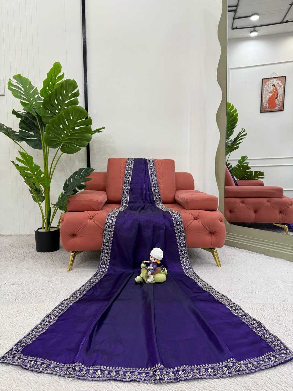 Ananya Pandey Purple Jimmy Choo Saree with Thread & Sequin Embroidery – Designer Party Wear - House of ViDi