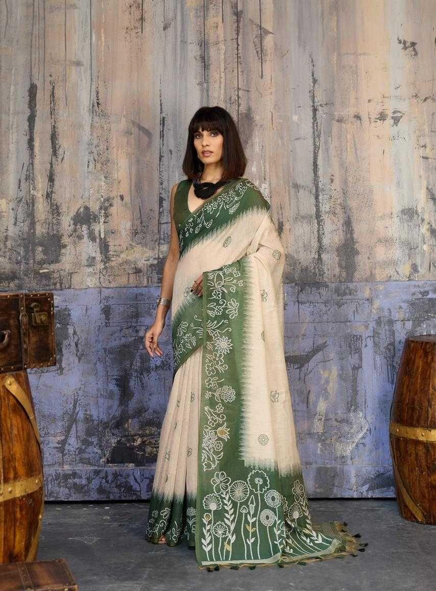 Green Munga Cotton Handloom Weaving Designer Saree | Uniform & Casual Wear Saree | House of ViDi - House of ViDi