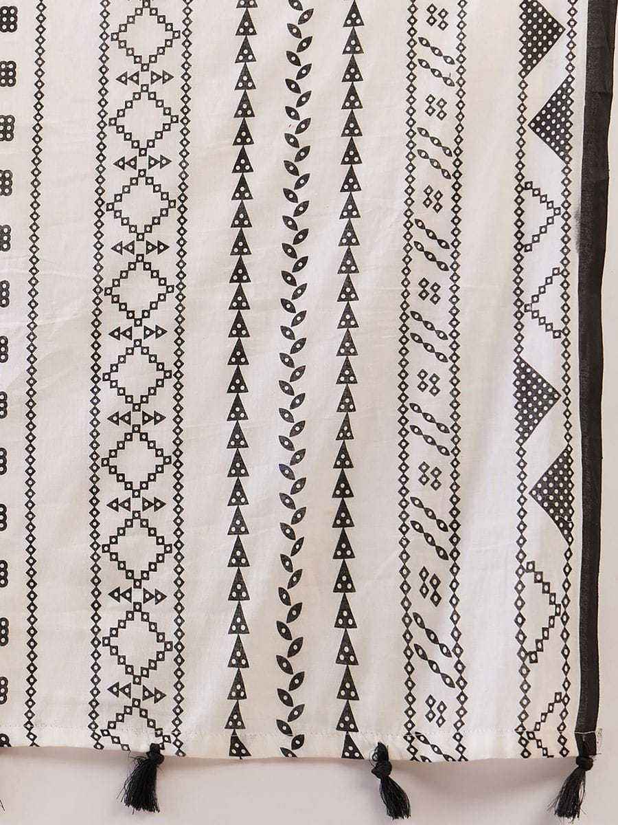 White Ready-to-Wear Mulmul Cotton Printed Saree with Pocket