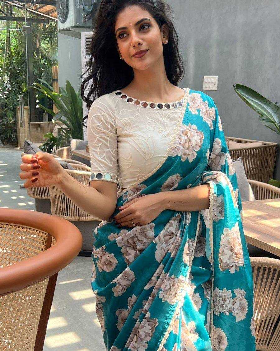 Soft Tebby Silk Digital Printed Saree with Lace Border & Chikankari Mirror Work Blouse – Elegant Everyday & Festive Wear - House of ViDi