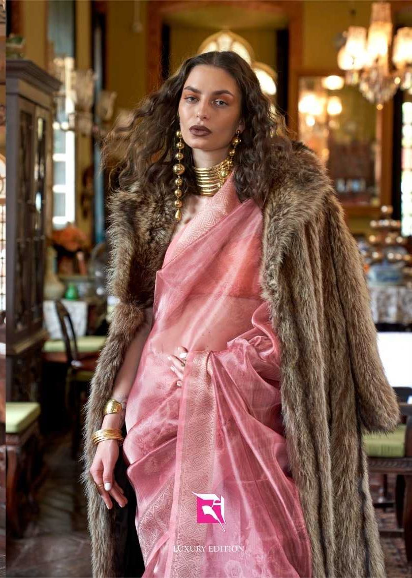 Pink Banarasi Weave Organza Saree with Digital Print – Designer Fancy Silk Saree for Weddings & Parties