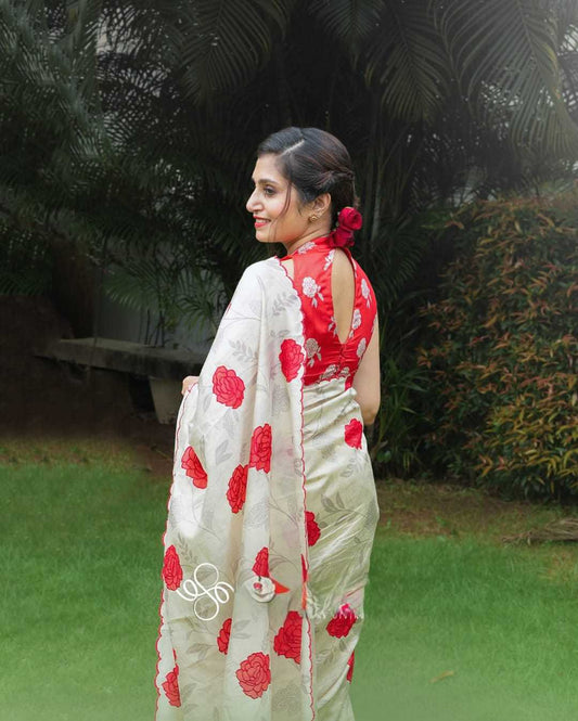 Tussar Silk Printed Saree with Floral Digital Print