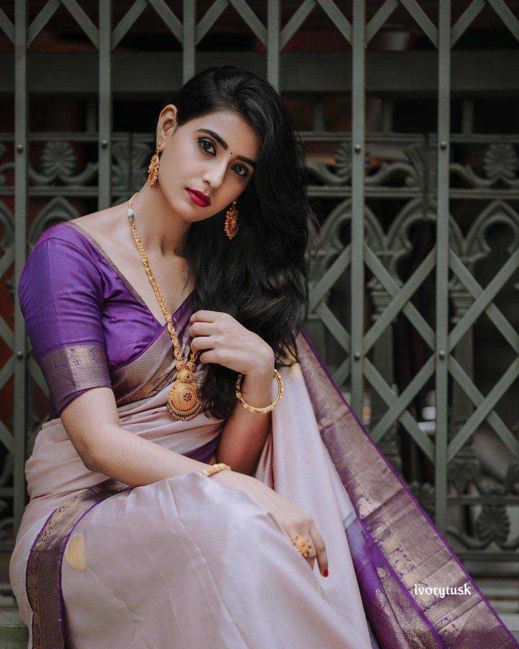 Soft Lichi Silk Saree with Rich Jacquard Border – Elegant Party & Wedding Wear - House of ViDi