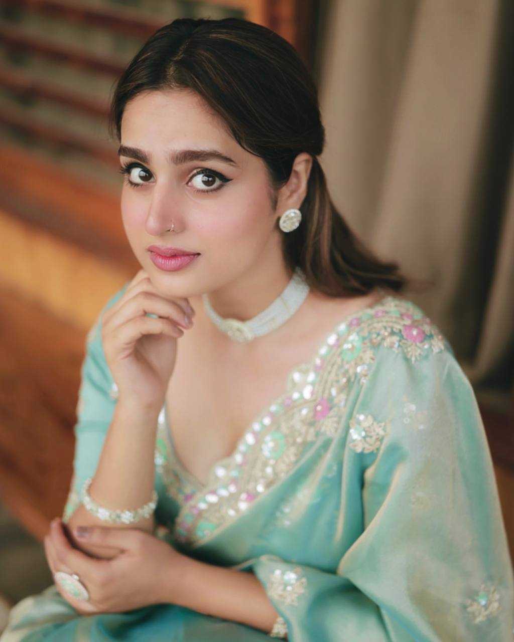 Ayesha Khan Inspired Embroidered Space Silk Saree with Multicolour Sequins – Party Wear with Designer Blouse - House of ViDi