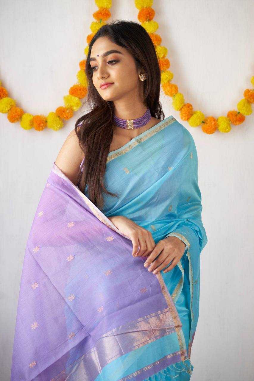 Soft Linen Saree with Rich Weaving Blouse – Elegant Festive & Onam Collection - House of ViDi