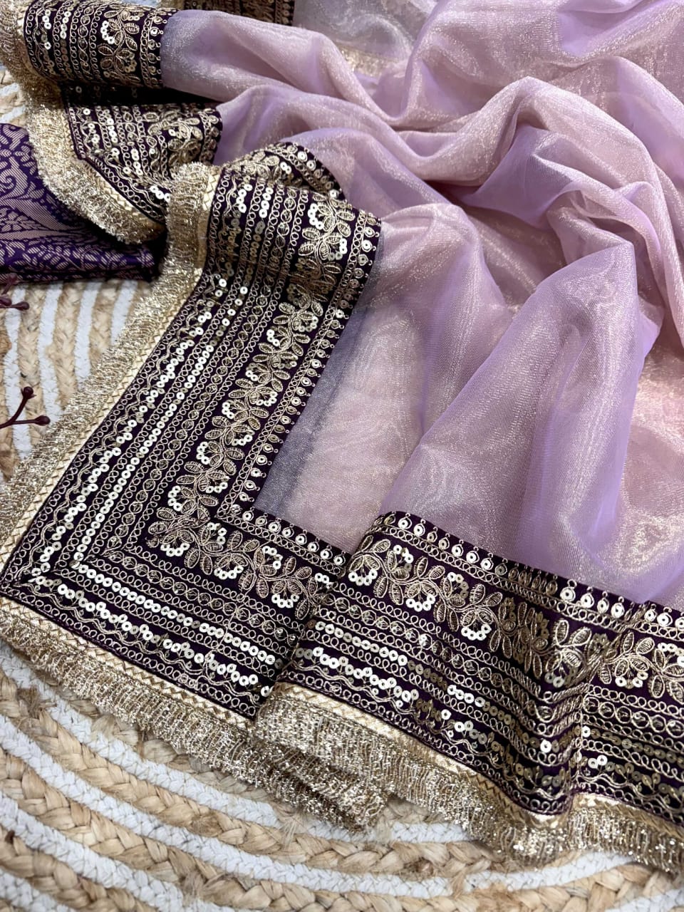 Designer Soft Twill Net Saree with Sequin & Dori Embroidery – Jacquard Silk Blouse - House of ViDi