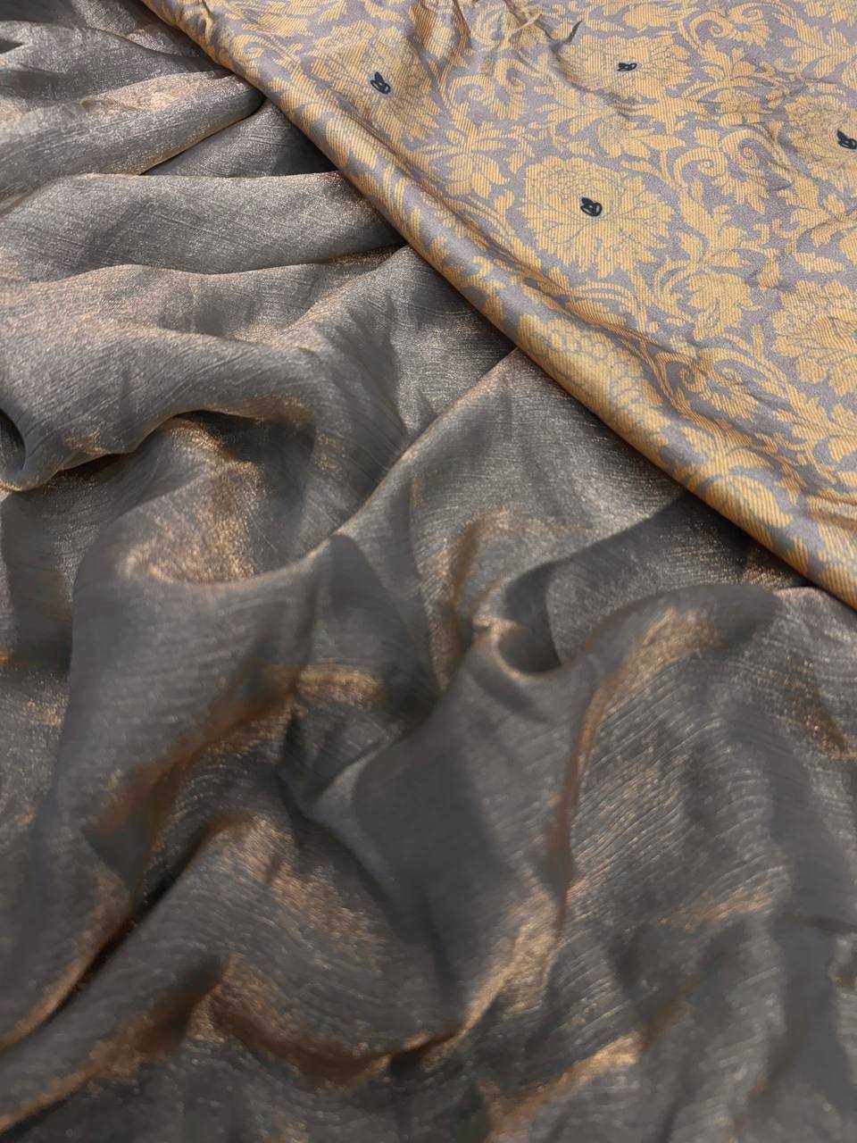 Tamannaah Bhatia Inspired Metallic Grey Chiffon Saree with Dual Sequin & Dori Embroidery - House of ViDi