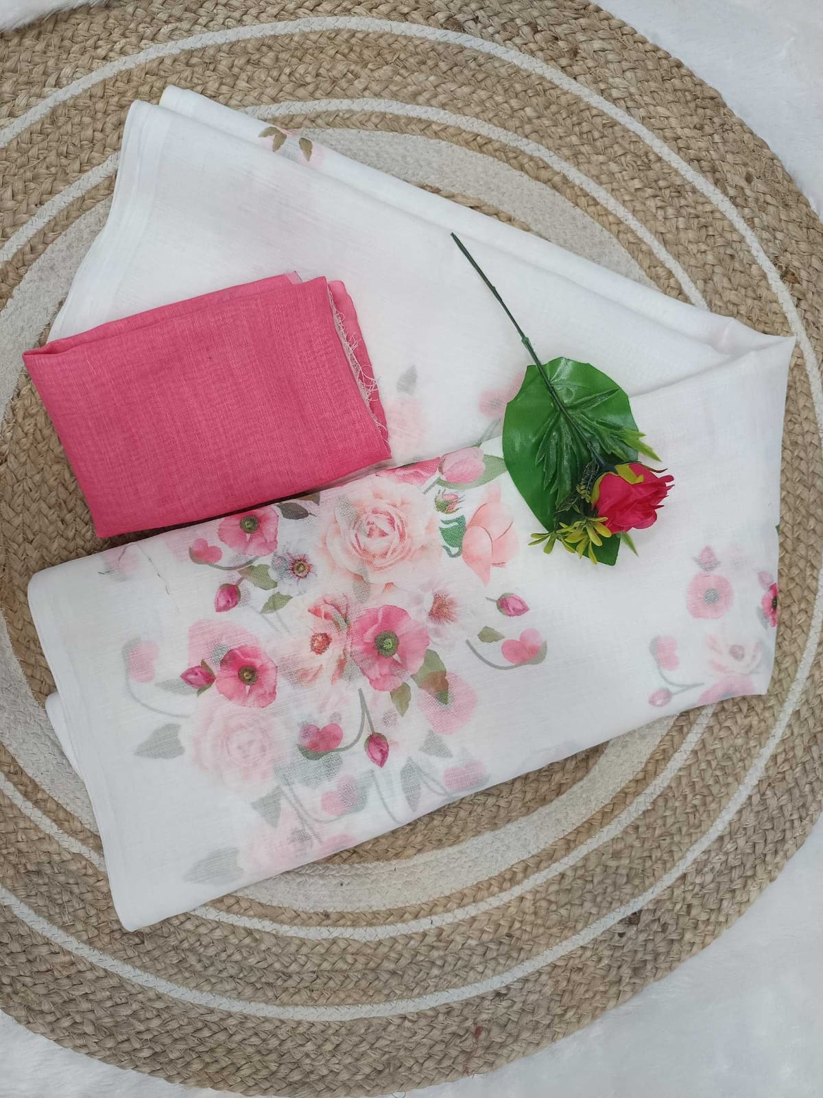 Soft Linen Cotton Floral Print Saree | Shilpa Shetty Inspired Elegant Summer Drape - House of ViDi