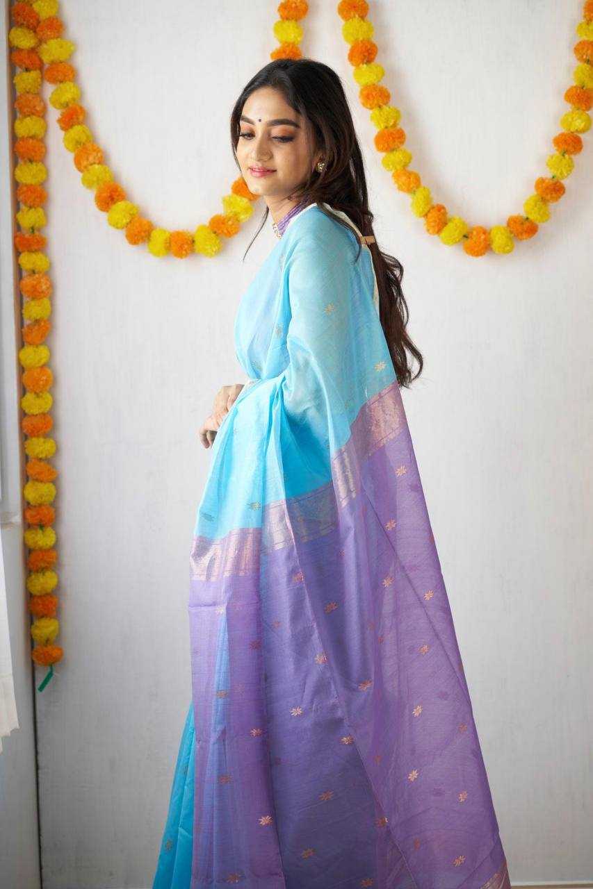 Soft Linen Saree with Rich Weaving Blouse – Elegant Festive & Onam Collection - House of ViDi