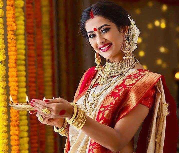 Banarasi Soft Silk Saree with Rich Zari Weaving – White & Red Durga Puja Elegance - House of ViDi