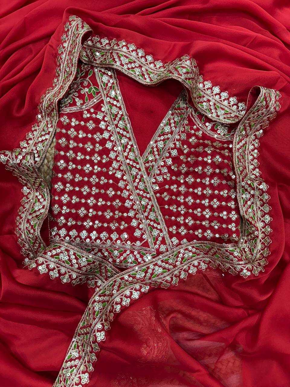 Red Rangoli Silk Party Wear Saree with Sequins & Embroidery Lace Border | Designer Fancy Saree