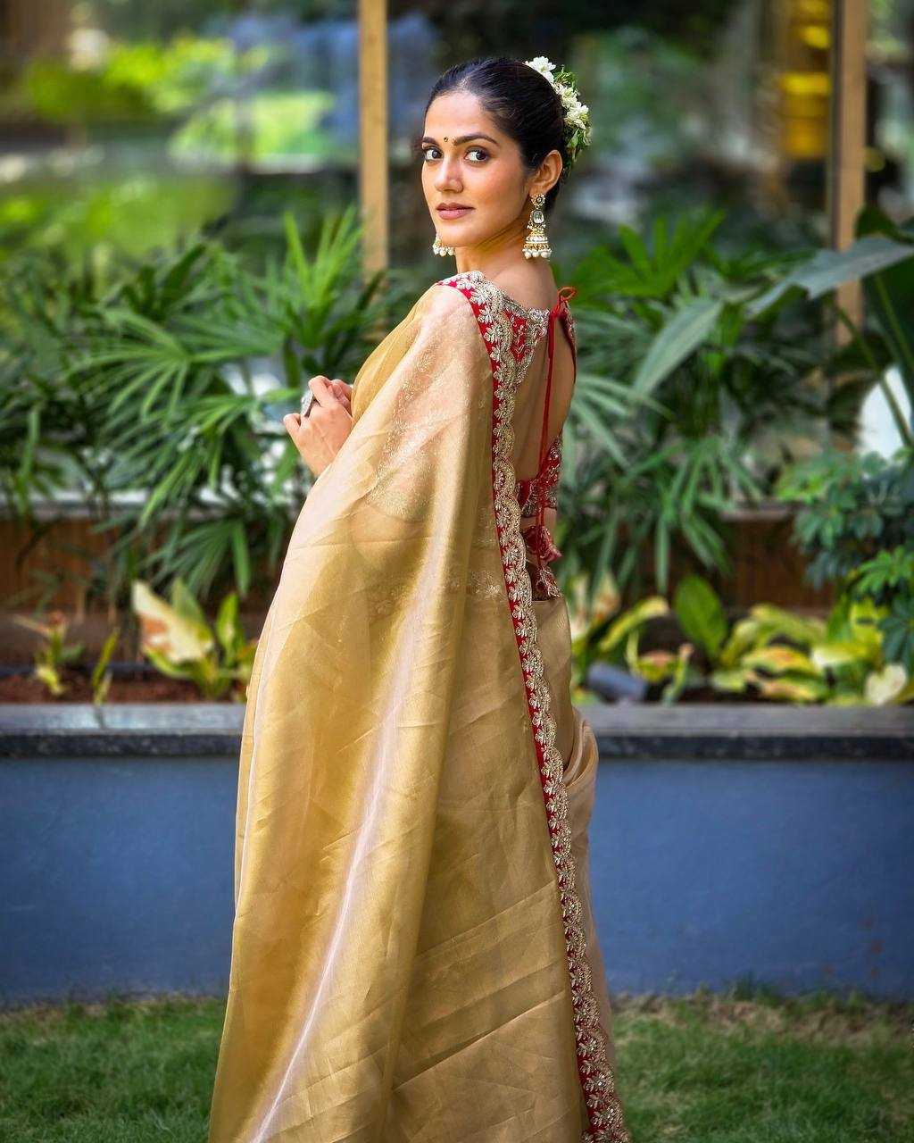 Premium Zoya Gold Tissue Saree – Sequin & Cording Embroidery with Heavy Banglori Blouse - House of ViDi