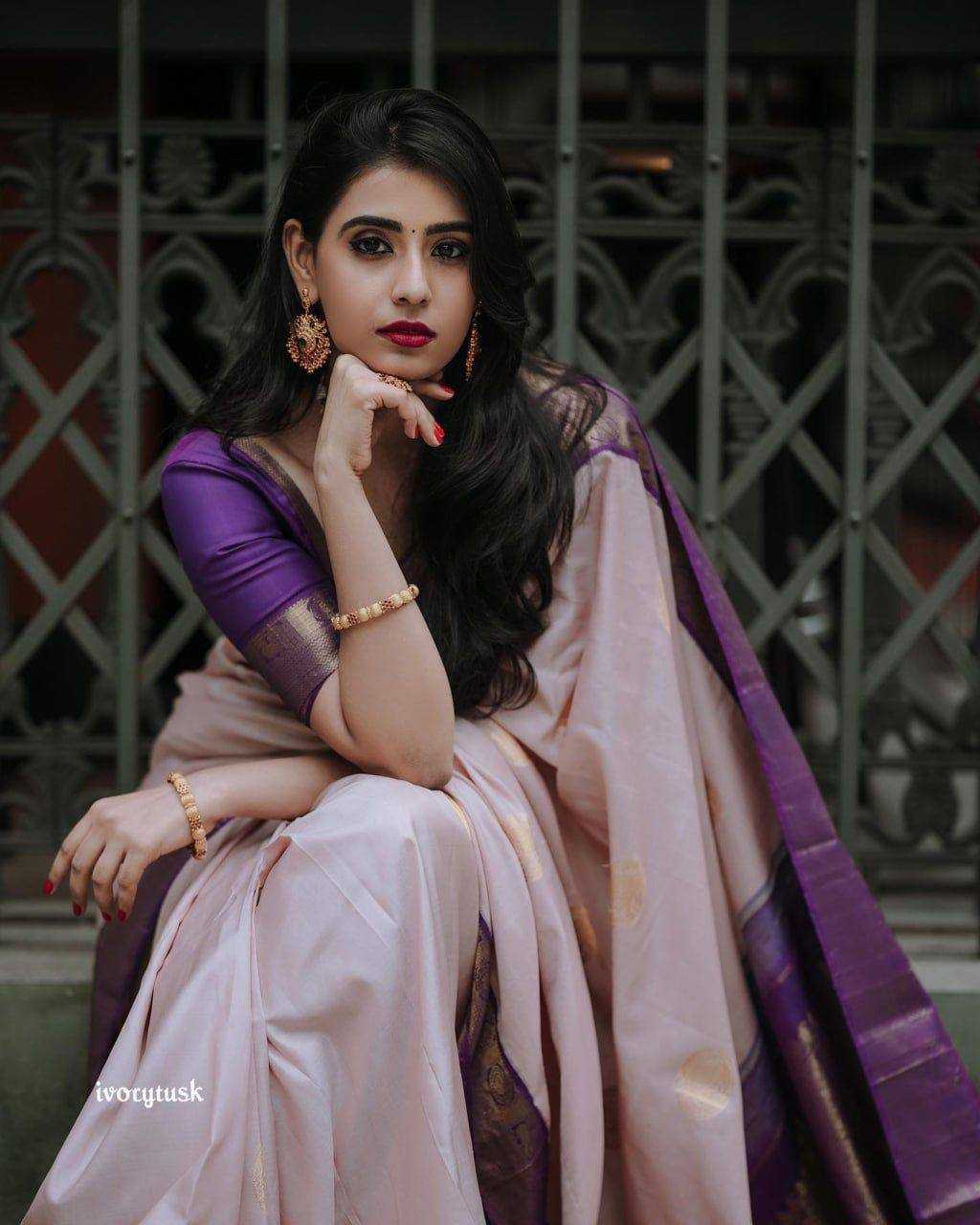 Soft Lichi Silk Saree with Rich Jacquard Border – Elegant Party & Wedding Wear - House of ViDi