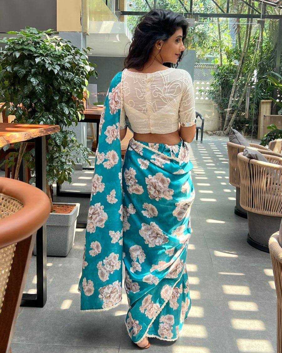 Soft Tebby Silk Digital Printed Saree with Lace Border & Chikankari Mirror Work Blouse – Elegant Everyday & Festive Wear - House of ViDi
