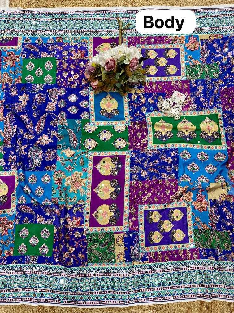 Designer Chinon Silk Mirror Work Saree | Navratri Special Printed Silk Saree with Digital Print & Blouse