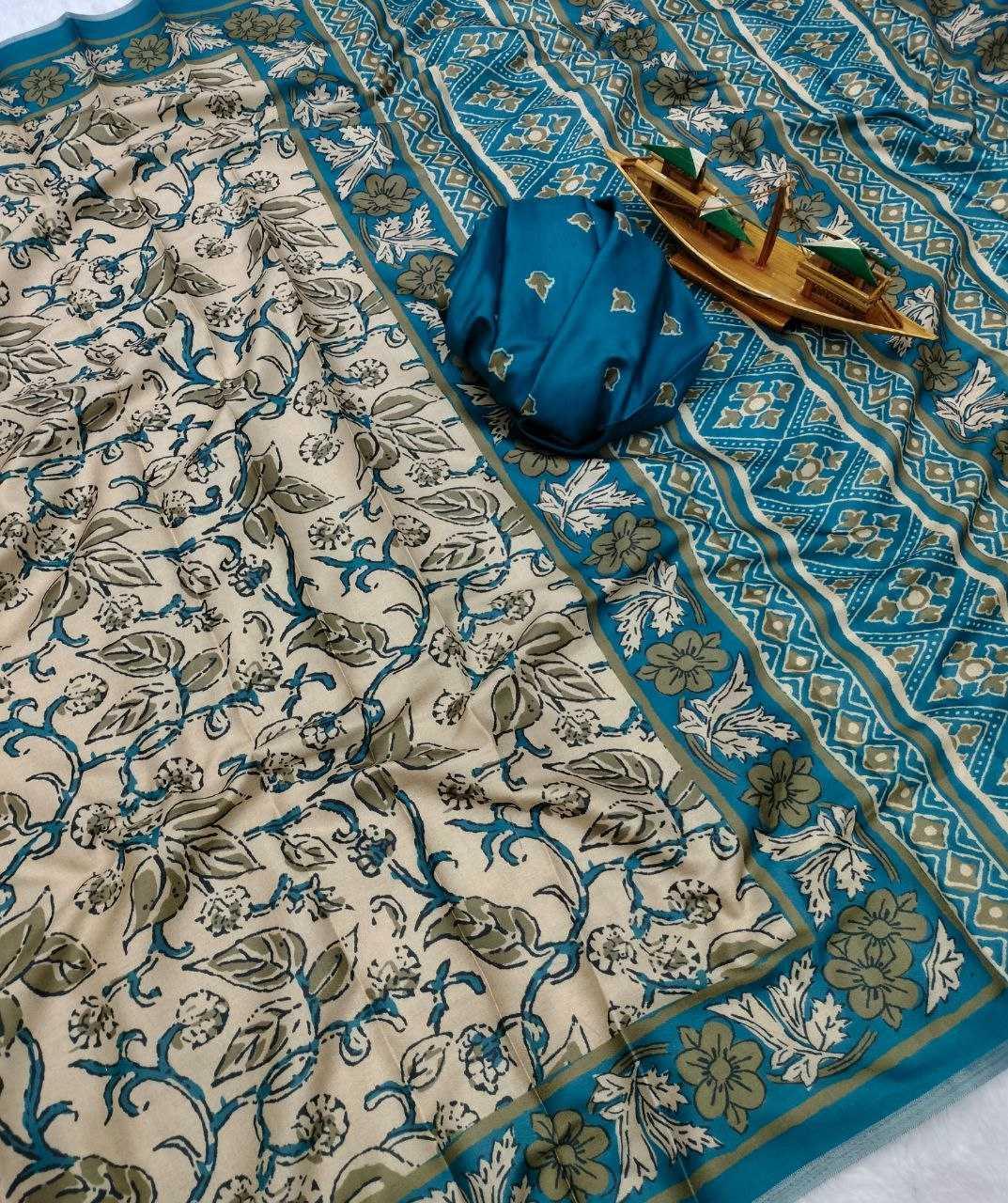 Peacock Blue Warli x Kalamkari Edition Soft Silk Saree with Designer Pallu & Zari Border – Premium Soft Silk Saree - House of ViDi