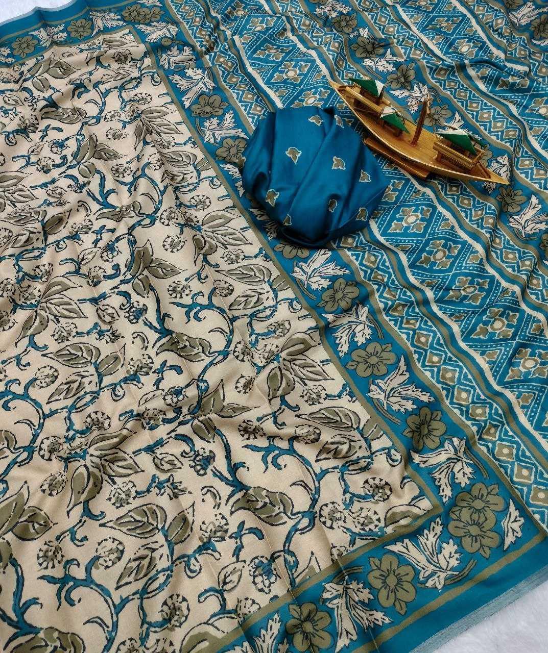 Peacock Blue Warli x Kalamkari Edition Soft Silk Saree with Designer Pallu & Zari Border – Premium Soft Silk Saree - House of ViDi