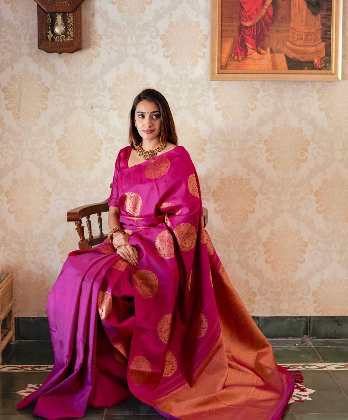 Mesmerizing Dark Pink Banarasi Soft Silk Saree with Matching Jacquard Blouse – Wedding & Festive Wear - House of ViDi