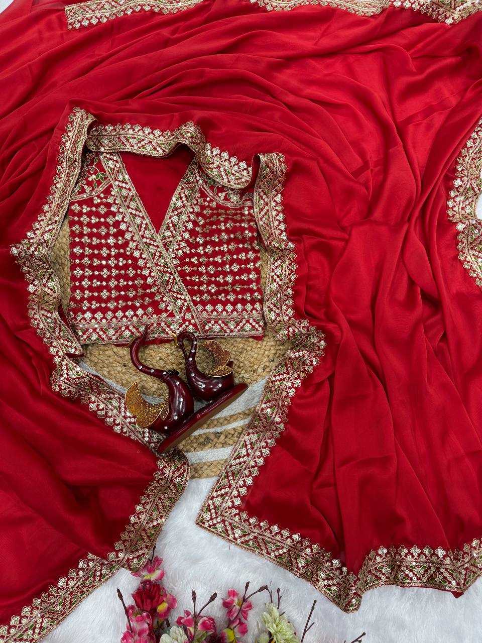 Red Rangoli Silk Party Wear Saree with Sequins & Embroidery Lace Border | Designer Fancy Saree