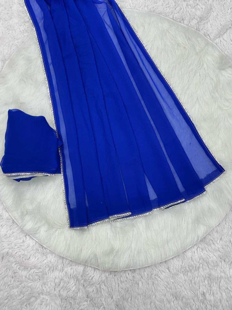 Sreeleela Blue Georgette Saree – Elegant Faux Georgette Blumming Saree with Matching Blouse - House of ViDi