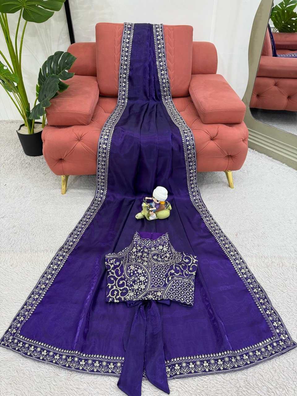 Ananya Pandey Purple Jimmy Choo Saree with Thread & Sequin Embroidery – Designer Party Wear - House of ViDi