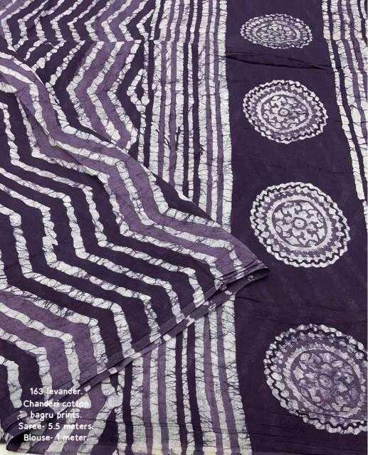 Purple Chanderi Cotton Bagru Batik Printed Saree with Zig Zag Motifs & Tassel Pallu | House of ViDi - House of ViDi