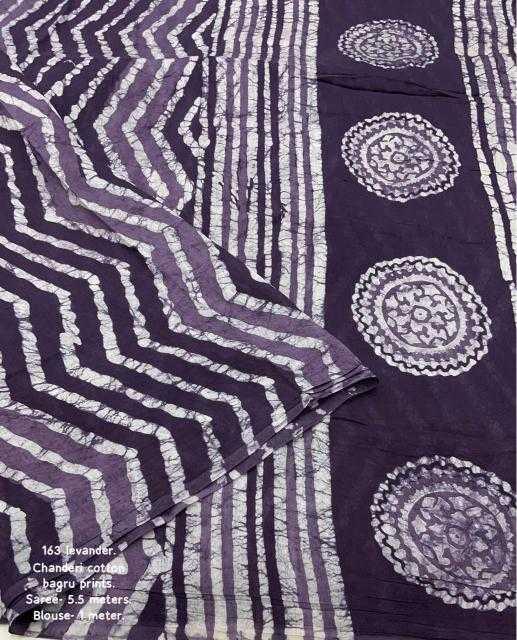 Purple Chanderi Cotton Bagru Batik Printed Saree with Zig Zag Motifs & Tassel Pallu | House of ViDi - House of ViDi