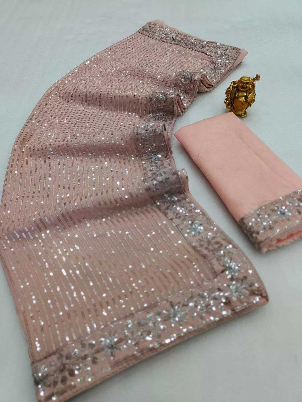 Blush Pink Georgette Saree with Sequins & Lace Border - House of ViDi