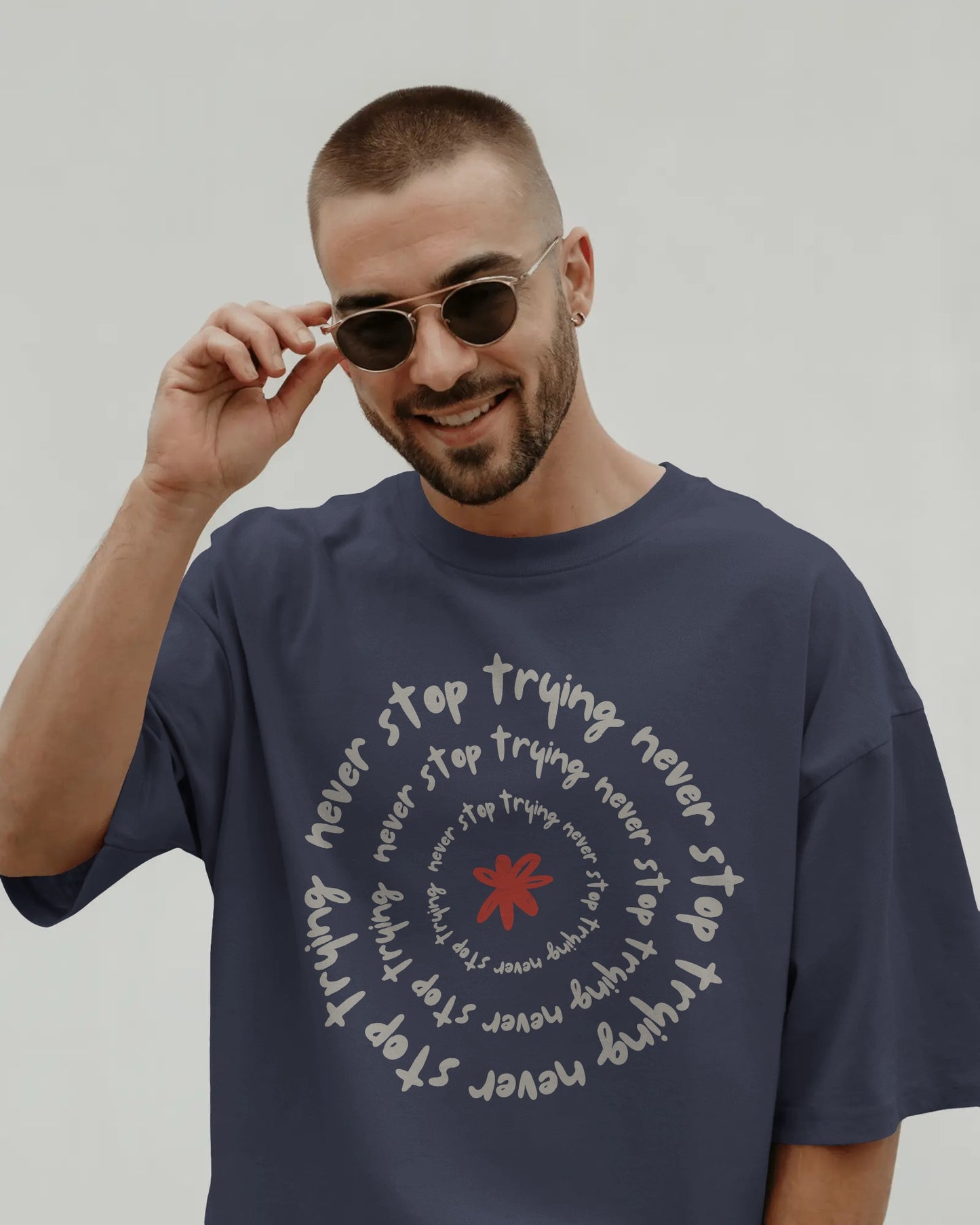 Oversized "Never Stop Trying" Graphic T-Shirt