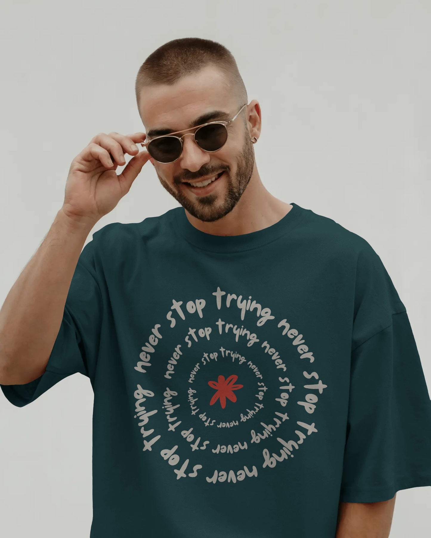 Oversized "Never Stop Trying" Graphic T-Shirt