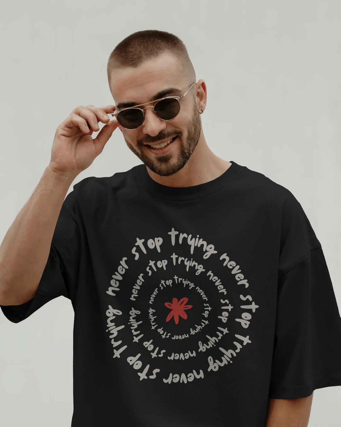 Oversized "Never Stop Trying" Graphic T-Shirt