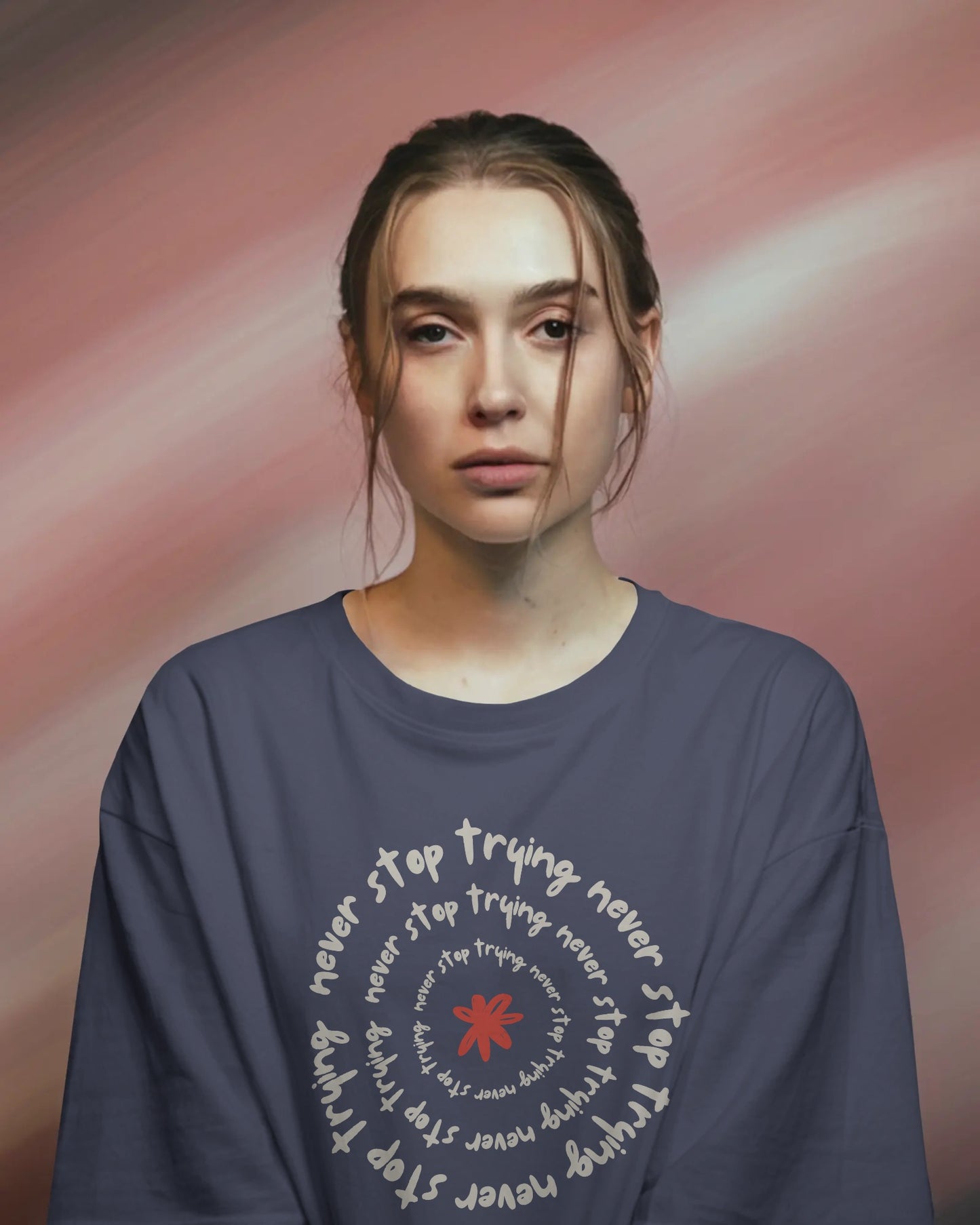 Oversized "Never Stop Trying" Graphic T-Shirt