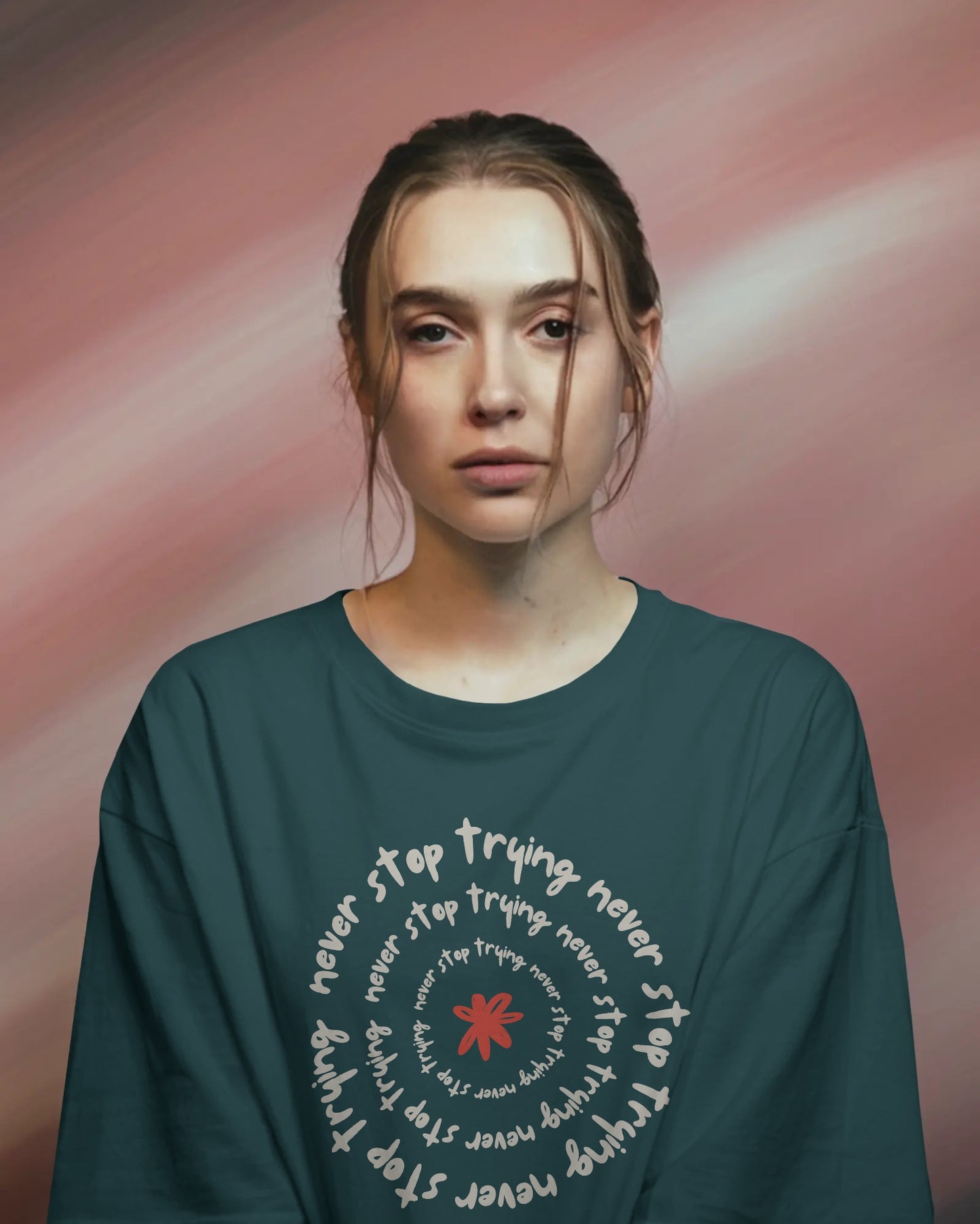 Oversized "Never Stop Trying" Graphic T-Shirt