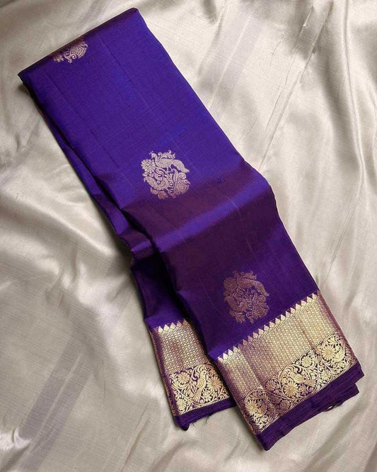 Blue Elegant Banarasi Soft Silk Zari Woven Saree with Rich Border & Blouse Piece - House of ViDi