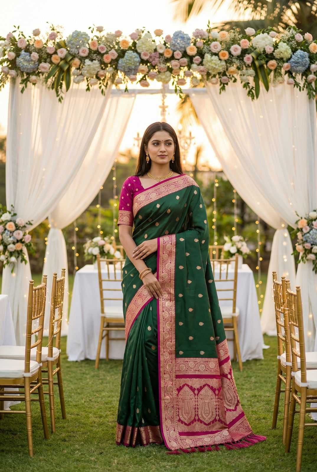 Green Banarasi Soft Silk Zari Weaving Saree