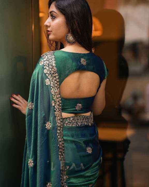 Satin Chiffon Saree with Beads Work & Designer Blouse