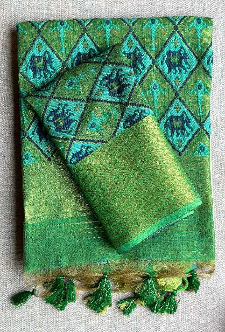 Green Pure Khadi Cotton Handwoven Traditional Saree - House of ViDi