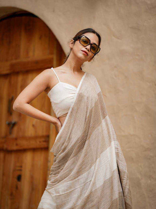 Linen Cotton Digital Printed Saree with Satin Blouse