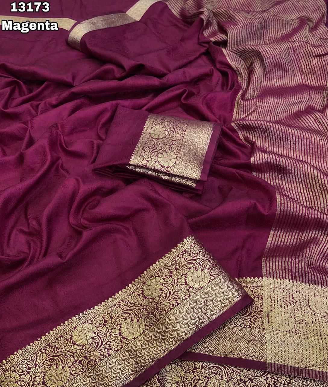 Magenta Dola Silk Jacquard Border Designer Saree - House of ViDi